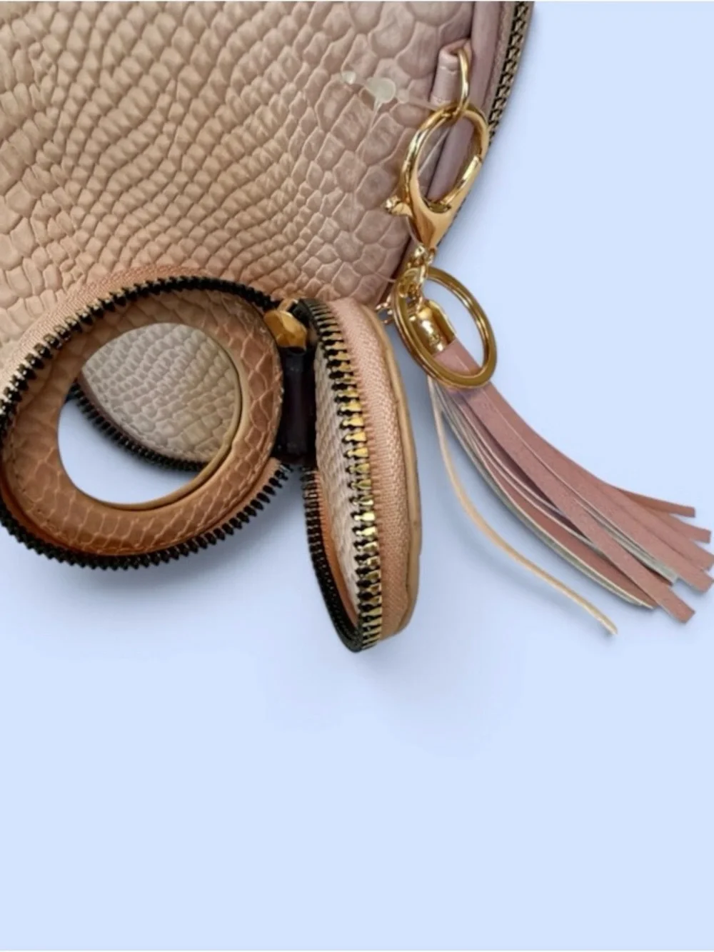 REVLON Croc Embossed Makeup Pouch Cosmetic Bag w/ Tassel & Mirror Keychain